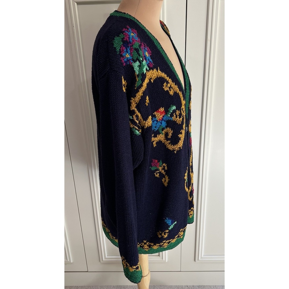 Vtg Liz Claiborne Hand Knit Cardigan Sweater Size PM Silk Blend Old Money 90s - Picture 5 of 9